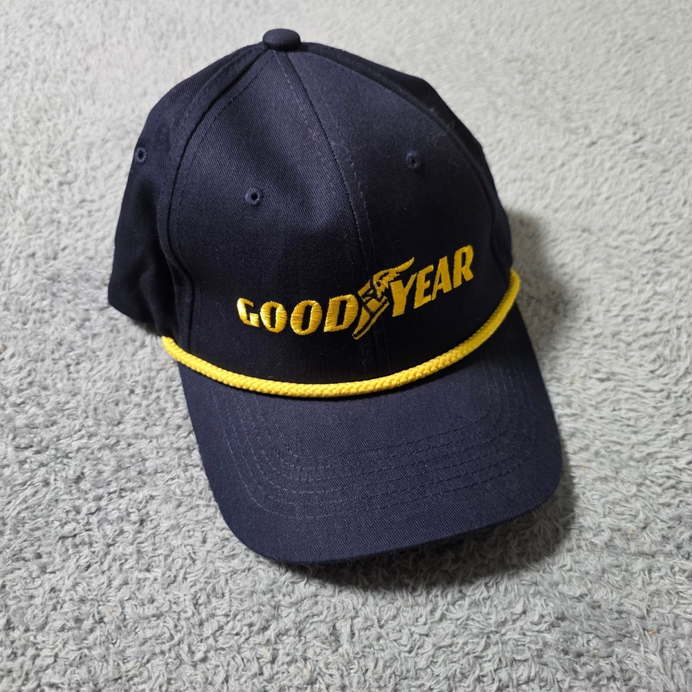 Goodyear Mens OSFM Snapback Hat Navy Blue Yellow Embroidered Rope Racing Cap